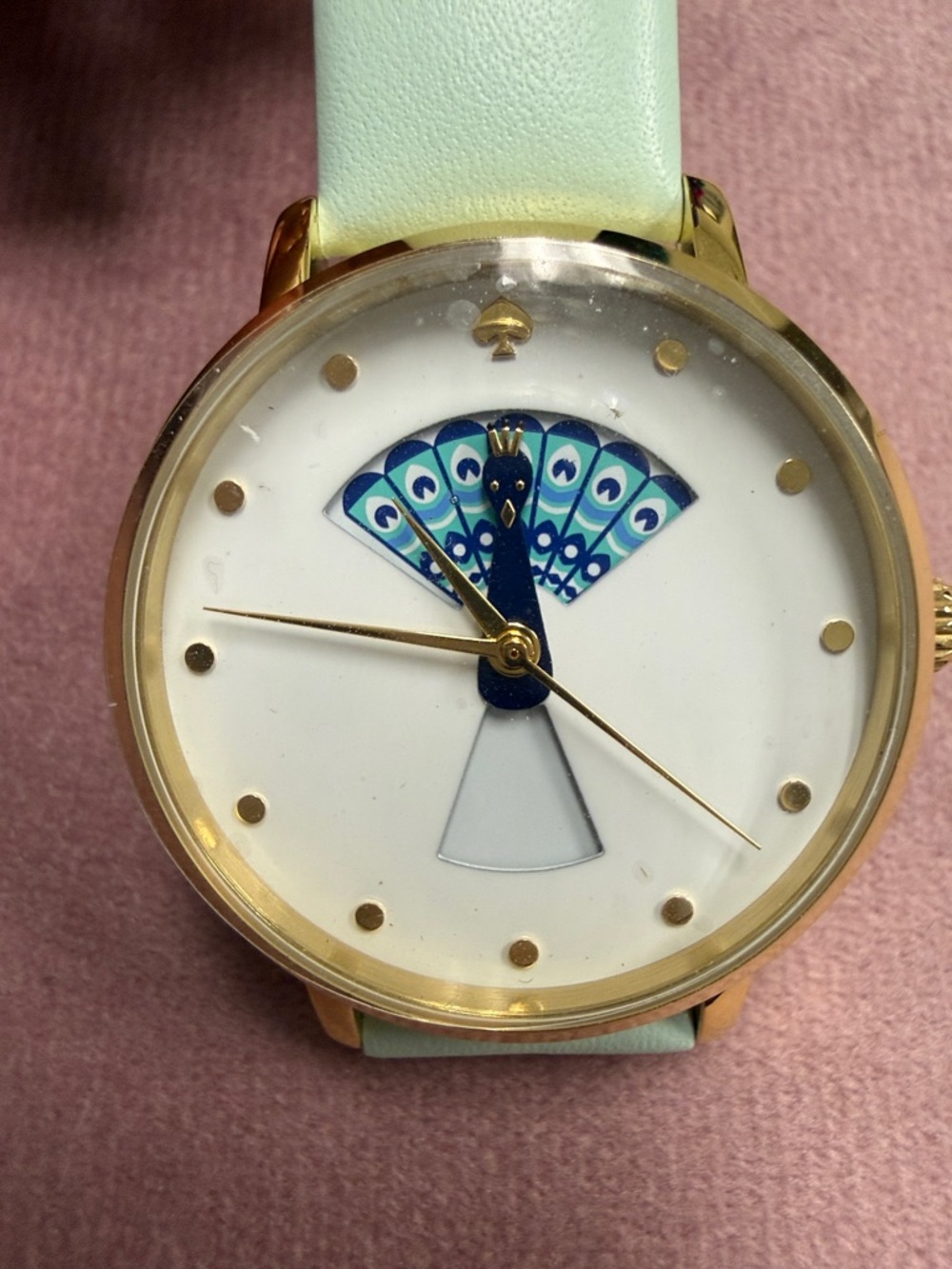 kate spade Gold-Tone Watch with Mint Strap and Blue Peacock Dial